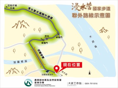 浸水營國家步道入口聯外人行通道路線示意圖。
